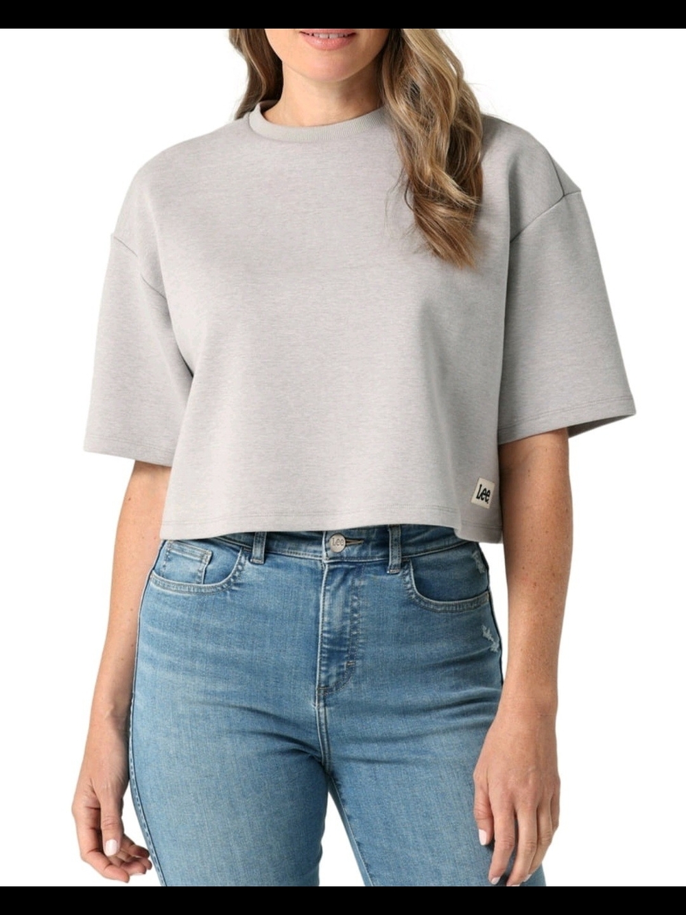 Lee Women's Short Sleeve Crop Tee in Light Gray